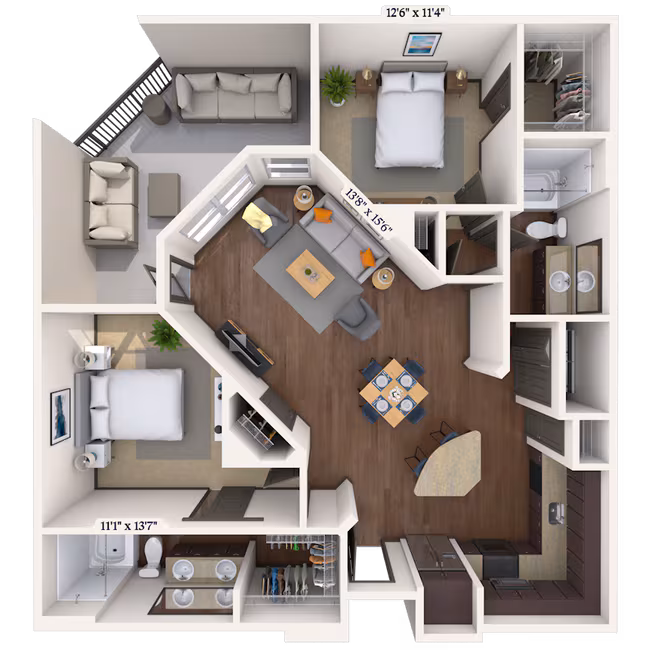 Traditional 2x2 997-1148 SF 250 floor plan
